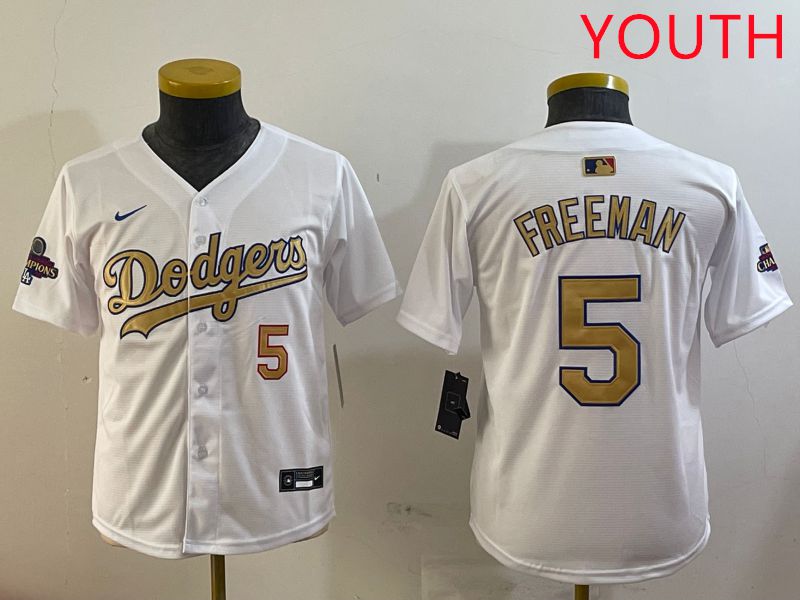 Youth Los Angeles Dodgers #5 Freeman White Champion gold character 2025 Nike MLB Jersey style 1->youth mlb jersey->Youth Jersey